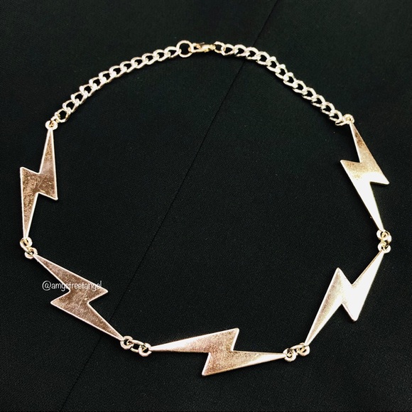 Handmade Unisex Y2K Style Big Lightning Bolts Cuban Chain chains Necklace Choker - Picture 2 of 5